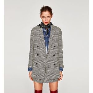 Zara Houndstooth Double Breasted Blazer